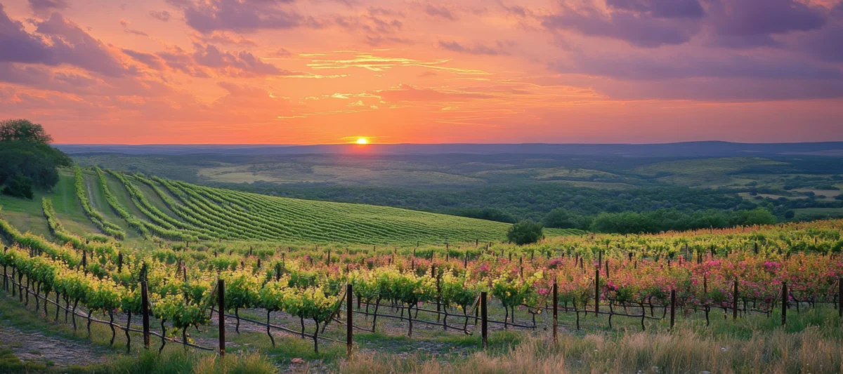 texas hill country winery at sunset